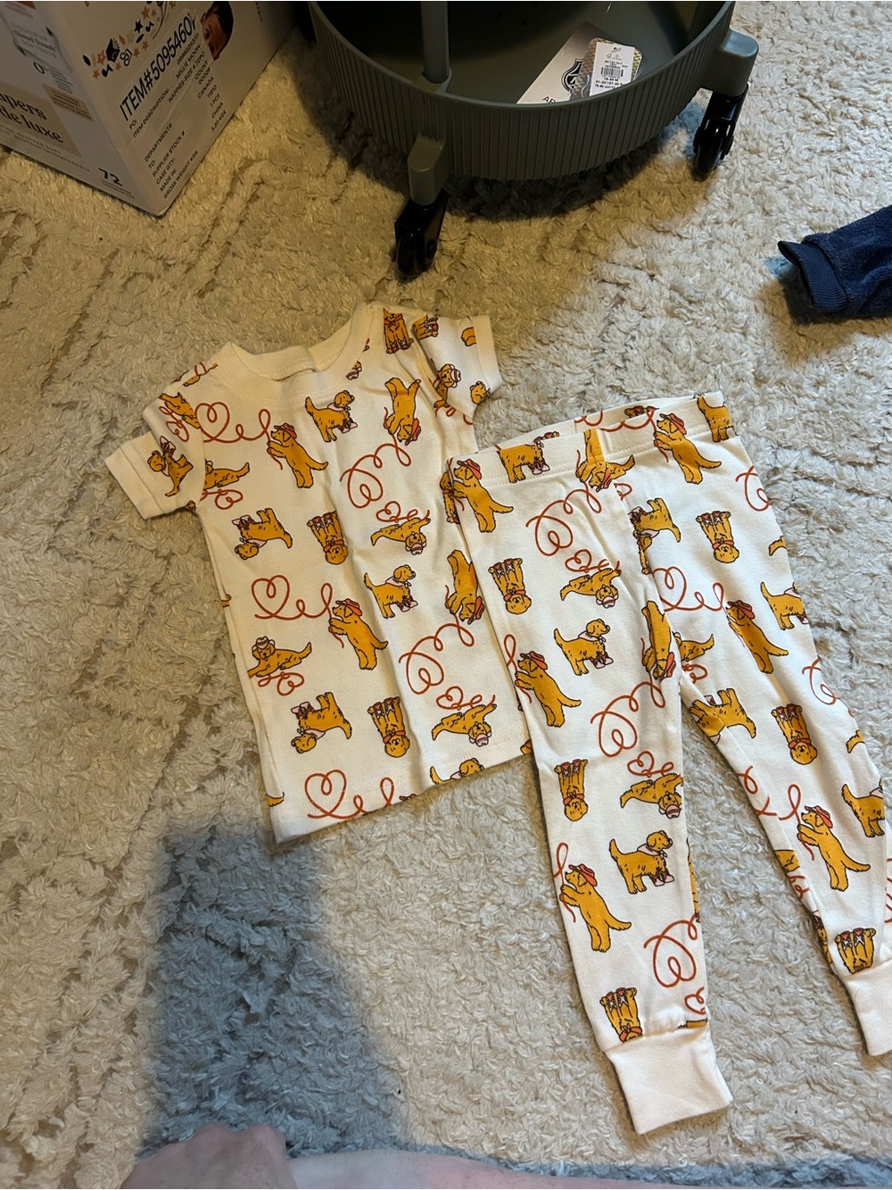 Old Navy Cream and Yellow Puppy Print Kids Pajama Set